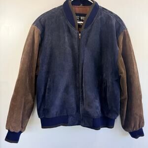 Men’s Vintage Leather Bomber Jacket Large Suede Nubuck Distressed Colorblock U2
